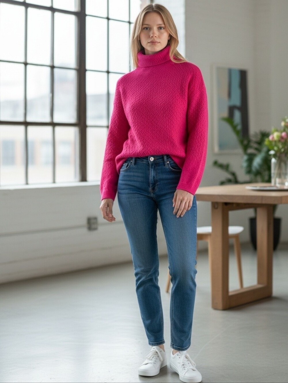 Stitches & Stripes Fucsia Turtleneck Knit Sweater Small
